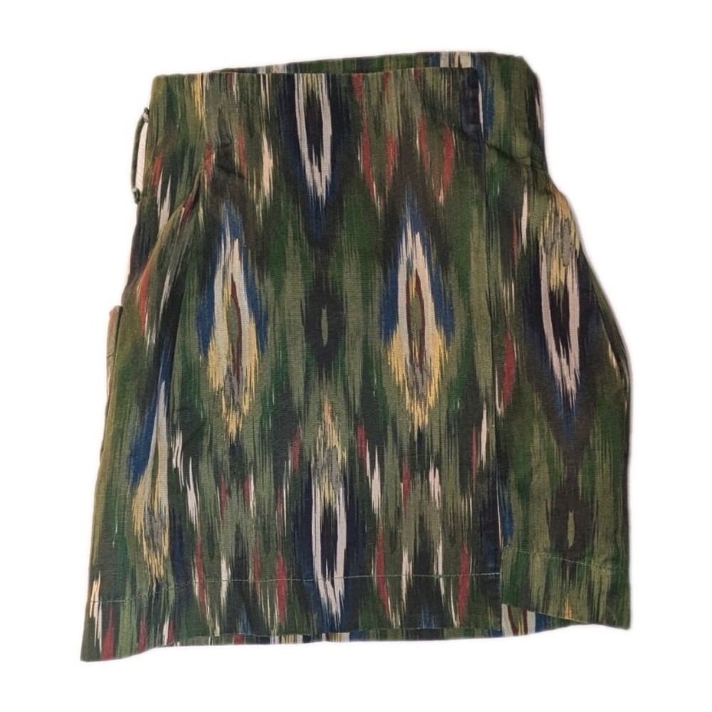 Mango Committed Ikat Print Mini Skirt Green Recycled Cotton Wrap Style Sz 4